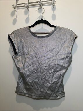 Zara’s Metallic Silver Cap-Sleeve Women's Top